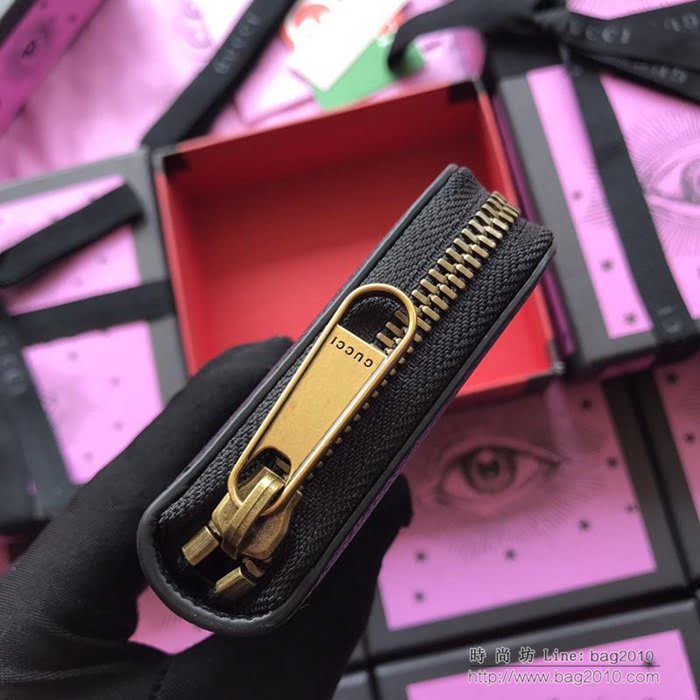 GUCCI古馳 新款 496319黑色全皮 小拉鏈包 卡包系列 絲印標緻 織帶 Gucci卡包  ydgq3472